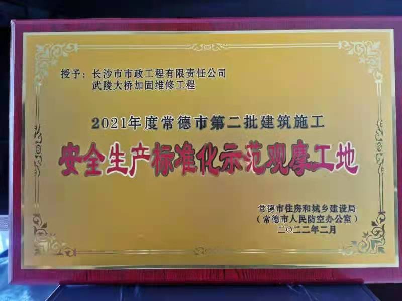 喜訊 ！常德市武陵大橋項目榮獲2021年度安全生產(chǎn)標(biāo)準(zhǔn)化示范觀摩工地